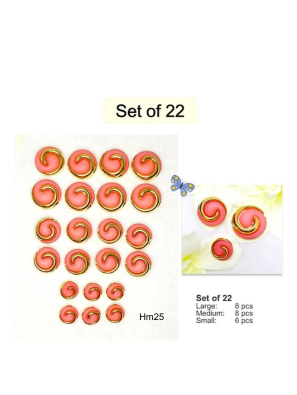 Set of 22 Round Button 3D SPIRAL Swirl Pink Resin Faux Gold Metal Pink Shank